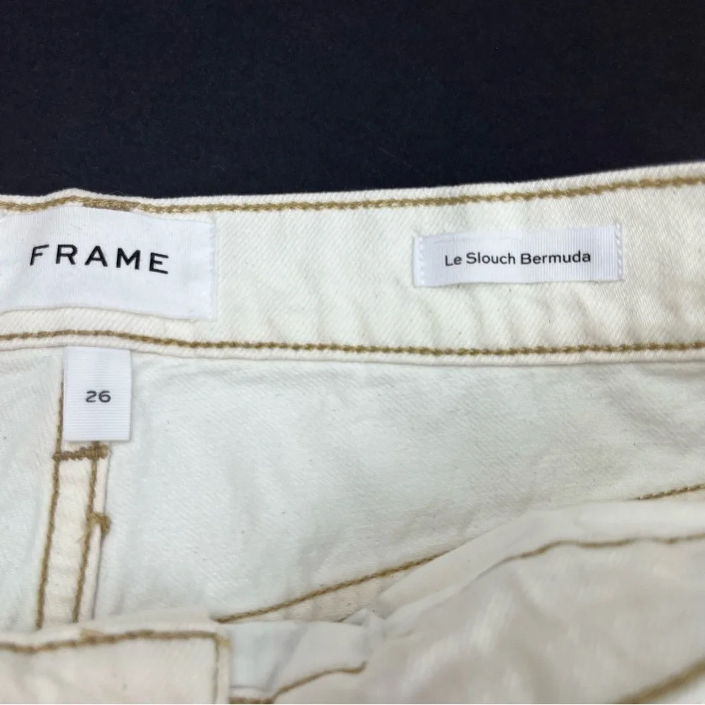 Frame Le Slouch Bermuda Off‎ White Rips Distressed Denim Short 26 NEW *TINY FLAW